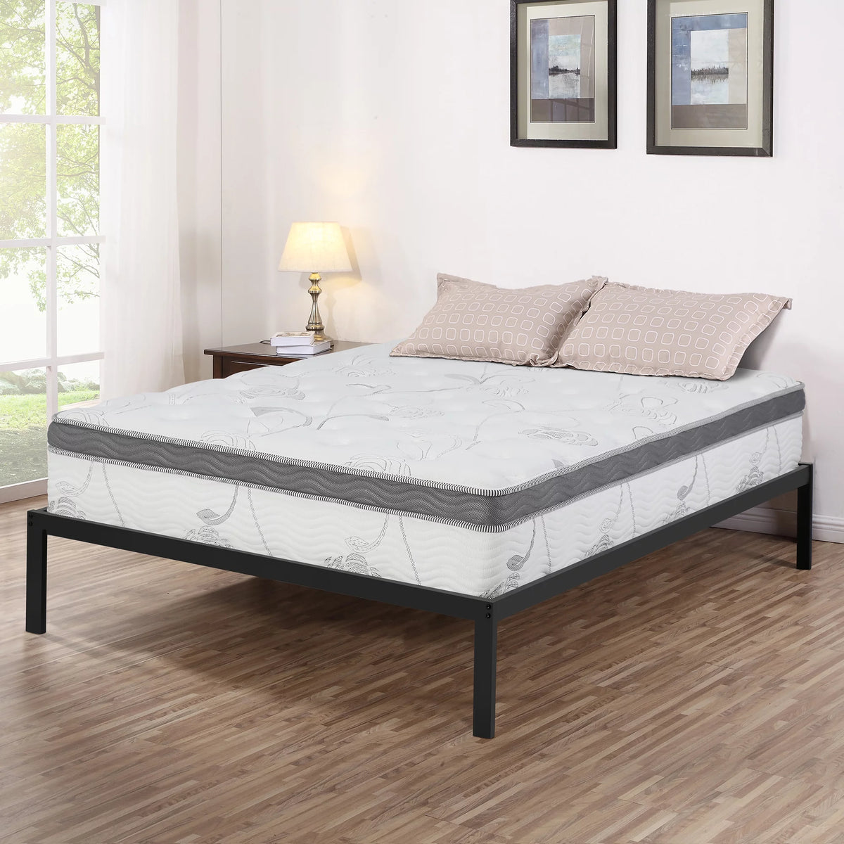 14'' Platform Metal Bed with Wood Slats King Q73788