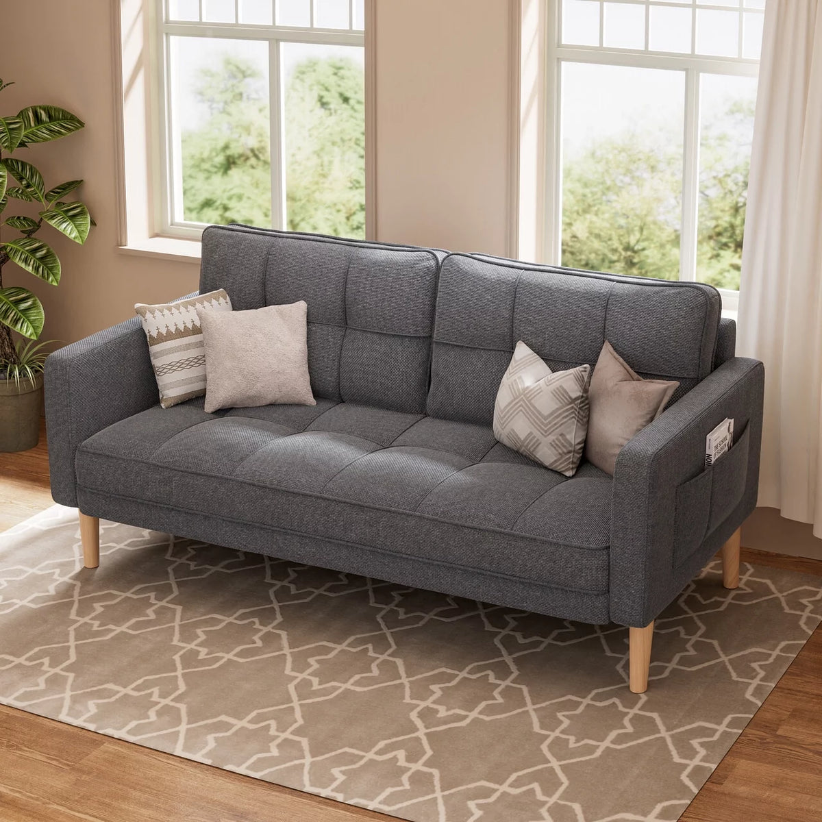 Beige Loveseat Sofa with Wood Legs P925