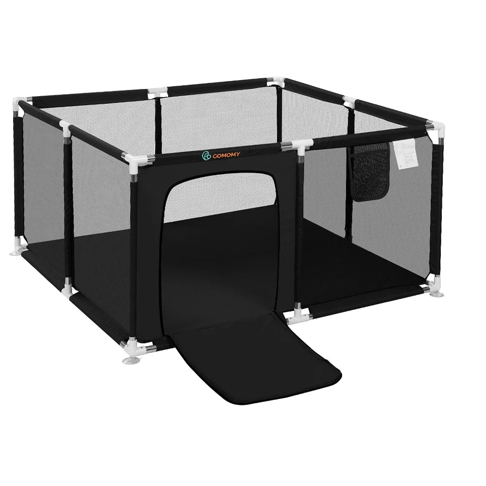 Portable 4-Panel Baby Playpen with Basketball Hoop, Grey V726
