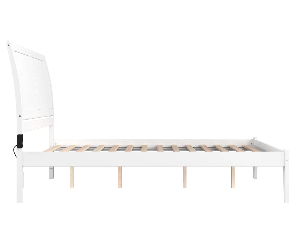 Queen Wood Platform Bed Frame with Sleigh Headboard, White Q361