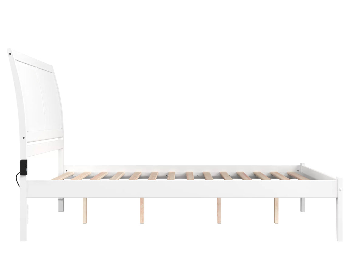 Queen Wood Platform Bed Frame with Sleigh Headboard, White Q361
