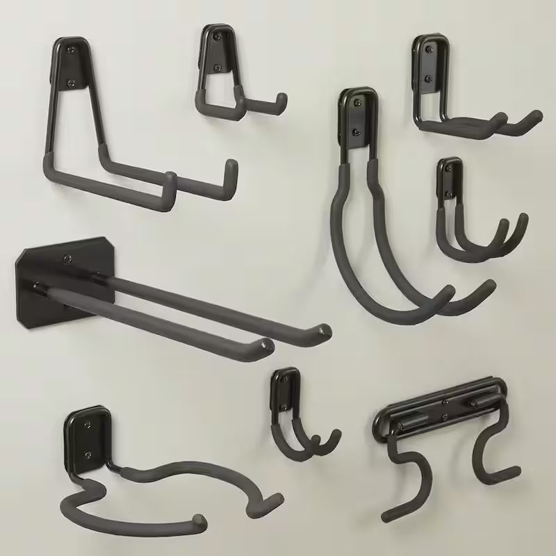 Heavy-Duty Wall-Mounted Black Steel Double Hook Tool Rack N4076