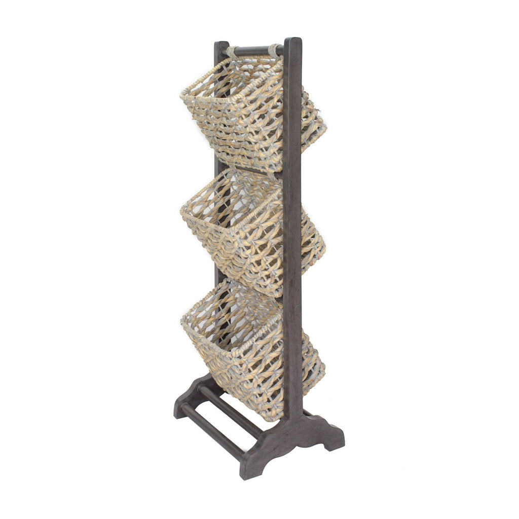 3-Tier Magazine Rack with 3 Hyacinth Storage Baskets G4965