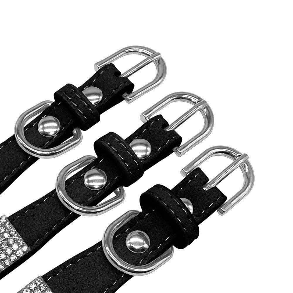 Rhinestone Soft Suede Leather Dog Cat Collar F2944