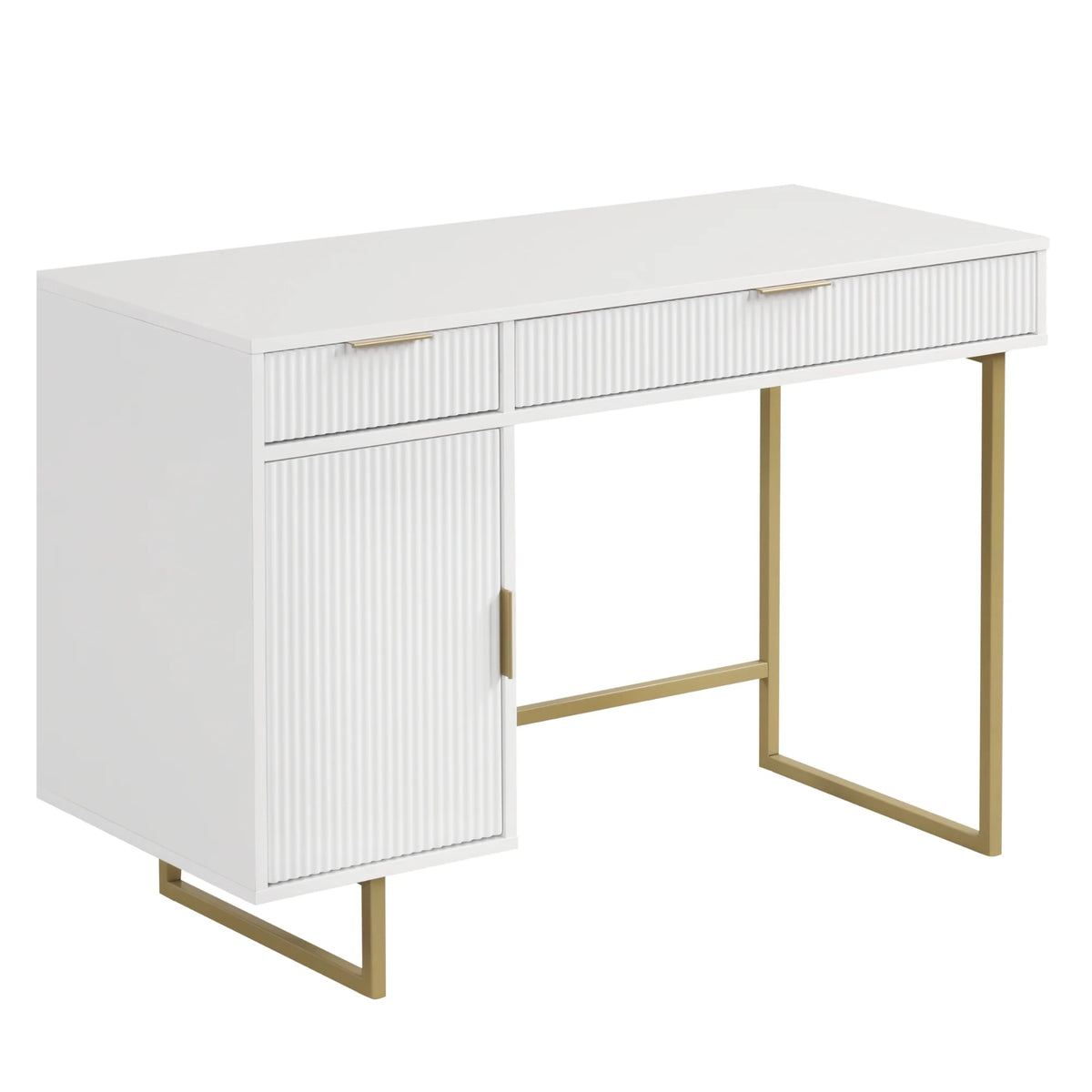 White Computer Desk with Drawers and Cabinet Storage B361482