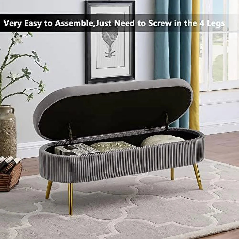 Faux Fur Ottoman Bench with Golden Metal Legs H396