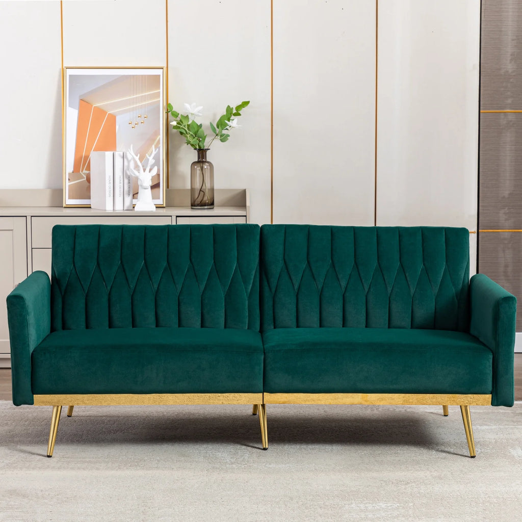Green Velvet Convertible Futon Sofa Bed E294592