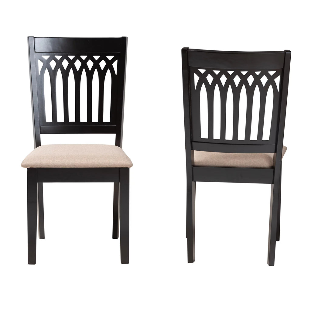 Beige Fabric Dark Brown Wood 2-Piece Dining Chair Set Z6067
