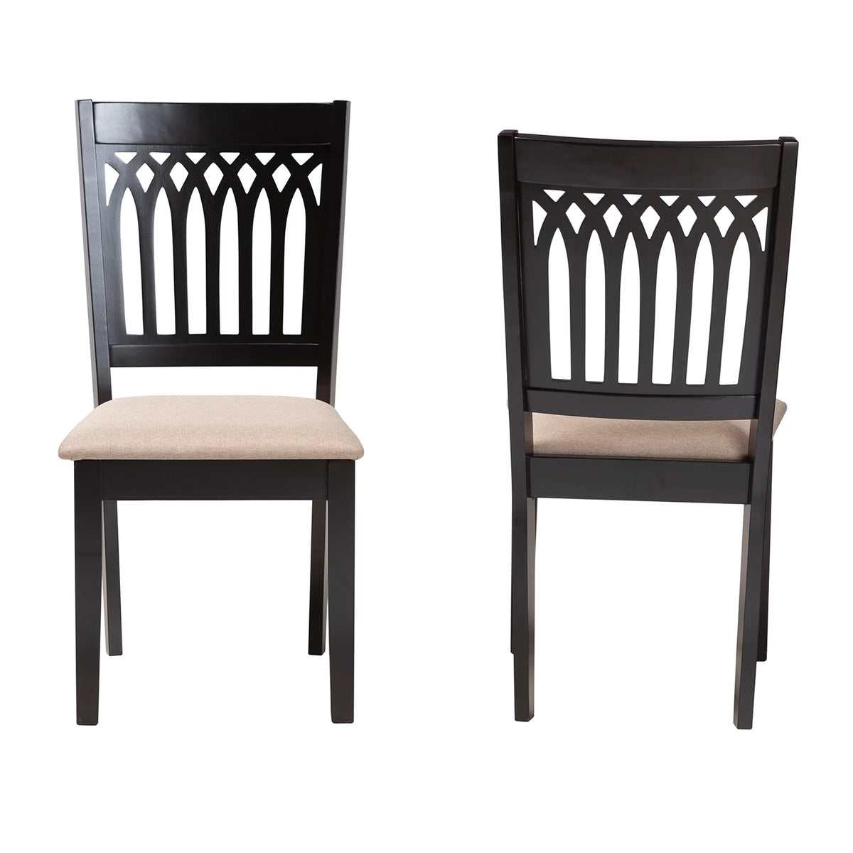 Beige Fabric Dark Brown Wood 2-Piece Dining Chair Set Z6067
