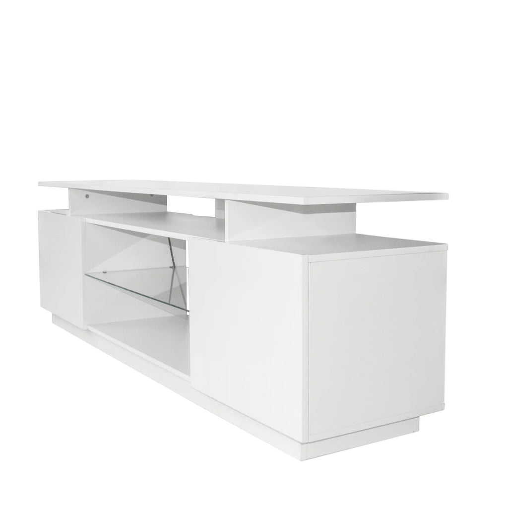 White High Gloss TV Stand with LED Light and Storage Cabinets D38876