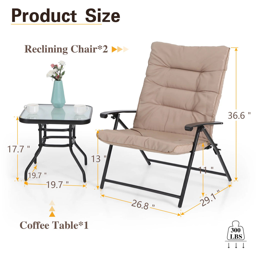 3 PCS Outdoor Patio Bistro Set Beige Y592