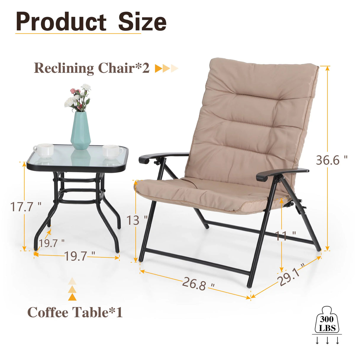 3 PCS Outdoor Patio Bistro Set Beige Y592