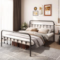 Queen Size Black Metal Bed Frame with Headboard and Footboard O58352