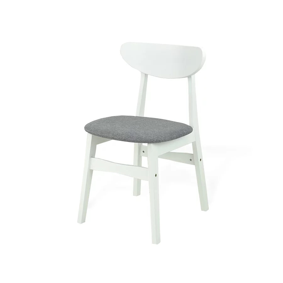 Set of 2 Chairs and Round Dining Table Solid Wood Padded Seat White Q270665