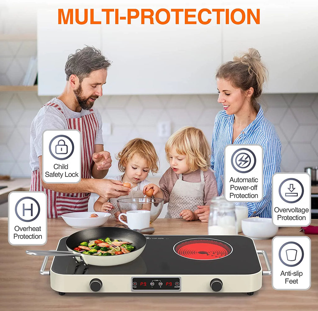 2200W 2 Burners Electric Cooktop with Knob Control J191