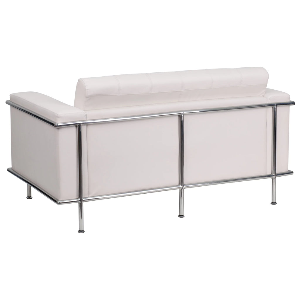 White LeatherSoft Loveseat with Encasing Frame N393477