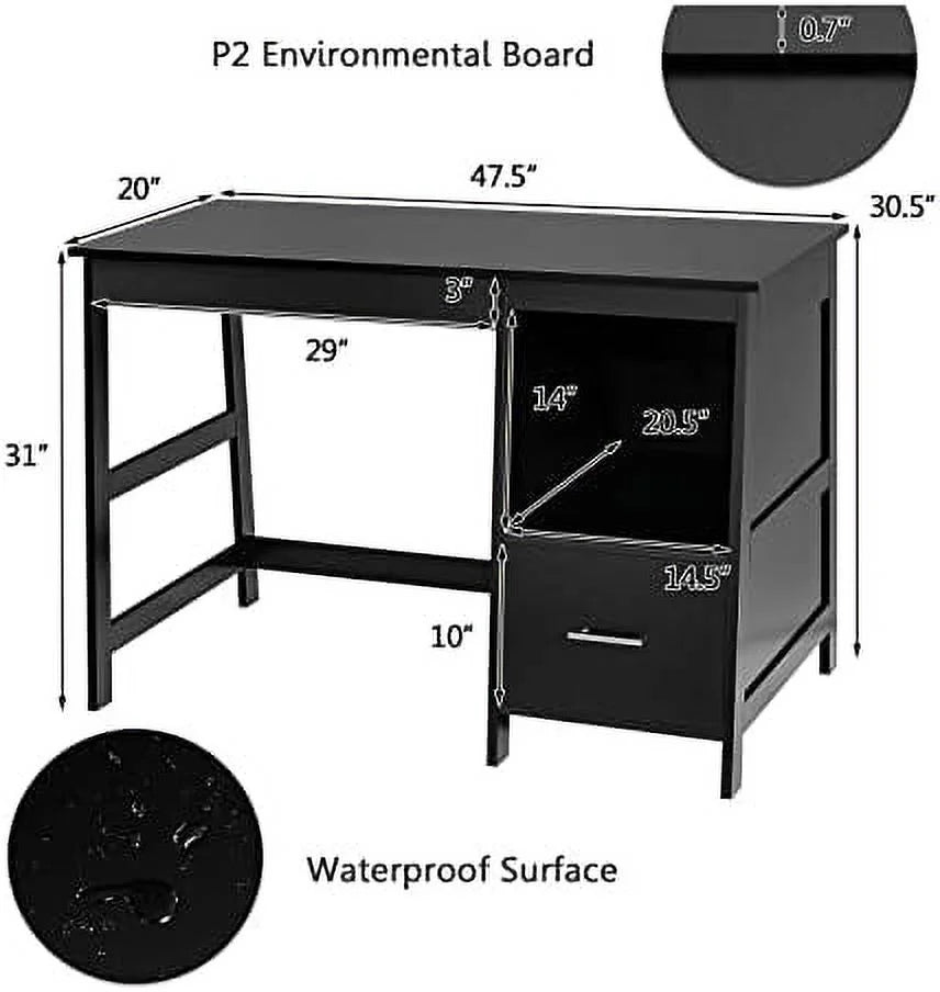 Black Computer Desk with 2 Drawers W411821