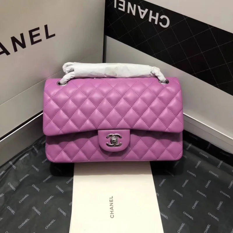 Purple Medium Size Lambskin Leather Flap Bag Z399322