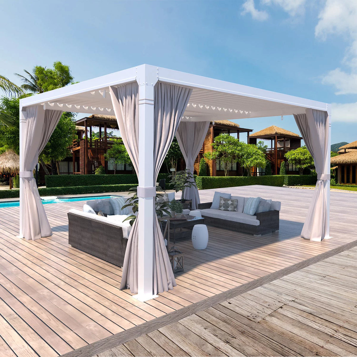 10'10' Outdoor Louvered Pergola with Adjustable Aluminum Roof W598