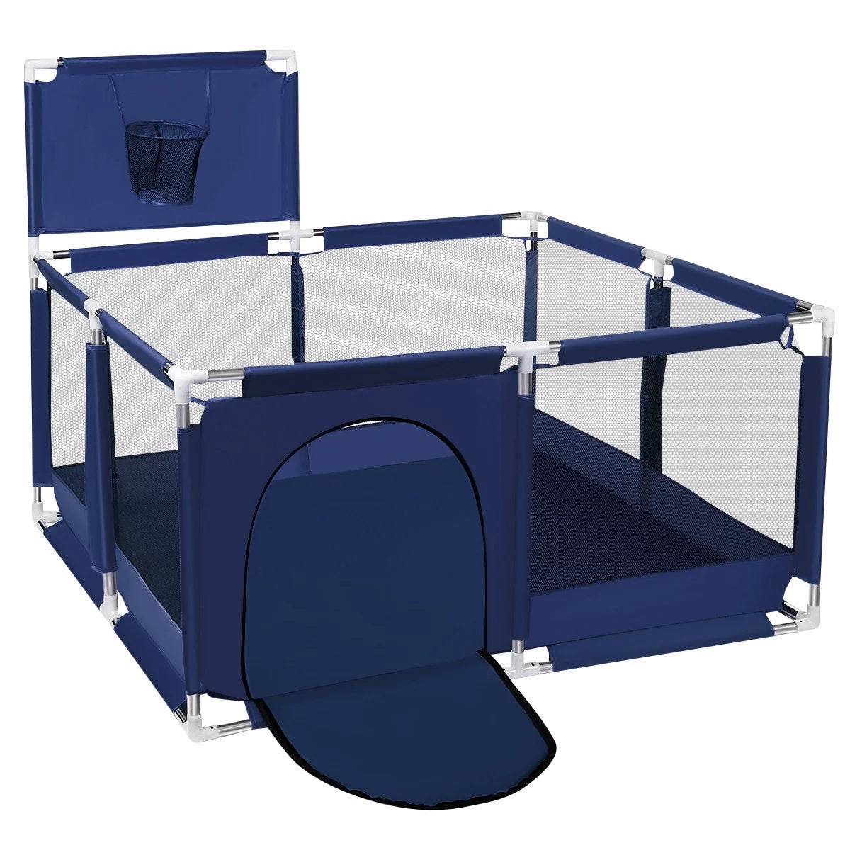Portable 4-Panel Baby Playpen with Basketball Hoop, Grey V726