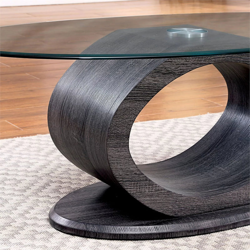 Black 3-Piece Tempered Glass Top Coffee Table Set Y9516
