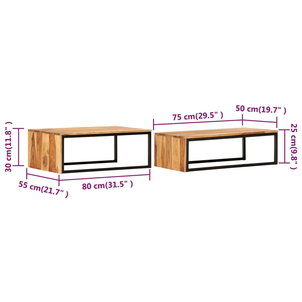 2 pcs Solid Sheesham Wood Nesting Tables P5673