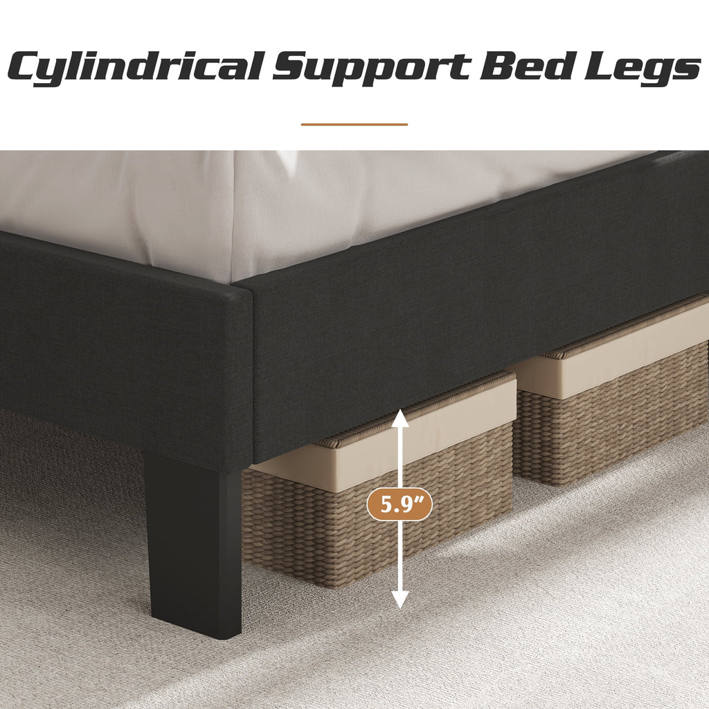 Queen Size Dark Gray Upholstered Bed Frame Y447