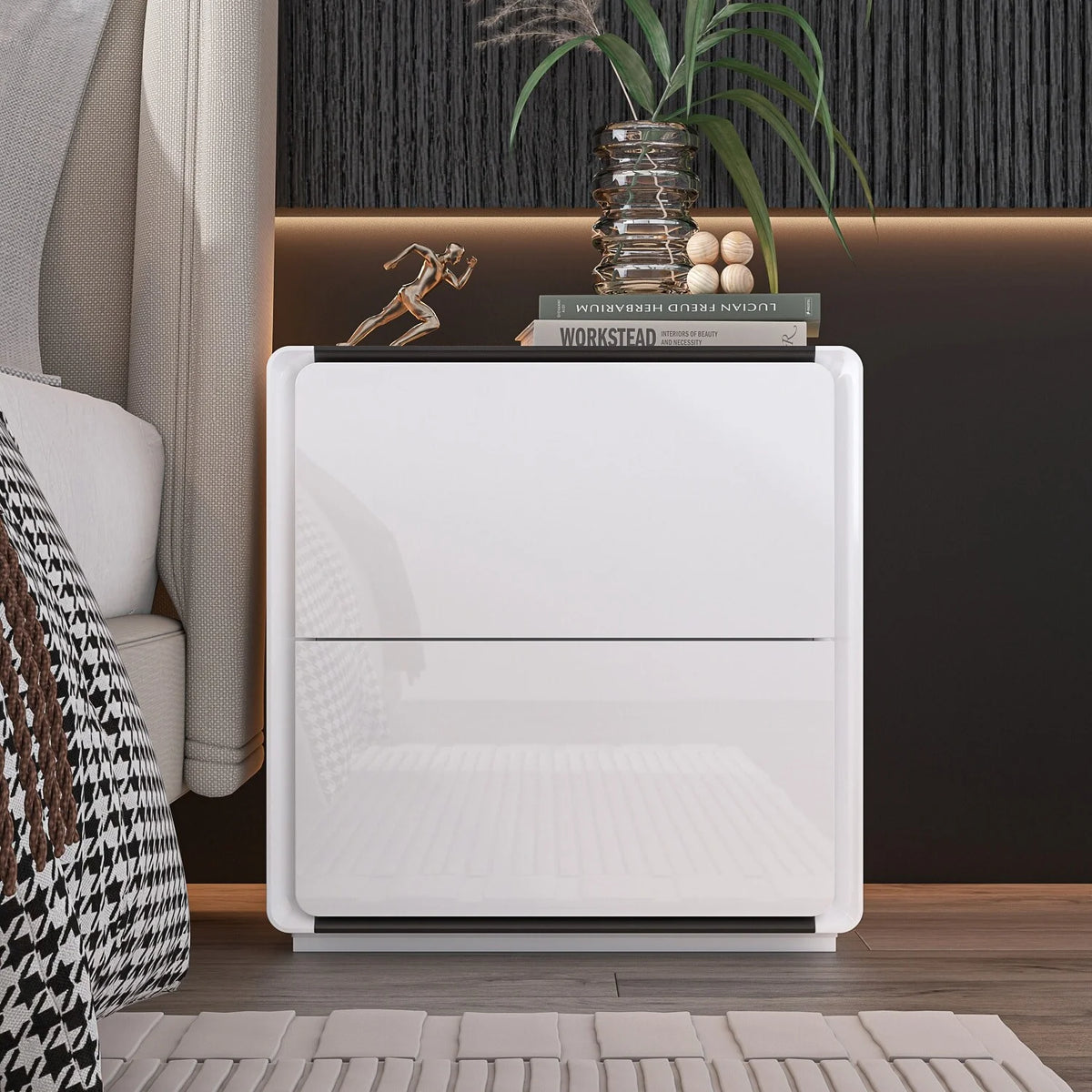 Brown High Gloss LED Nightstand H94179