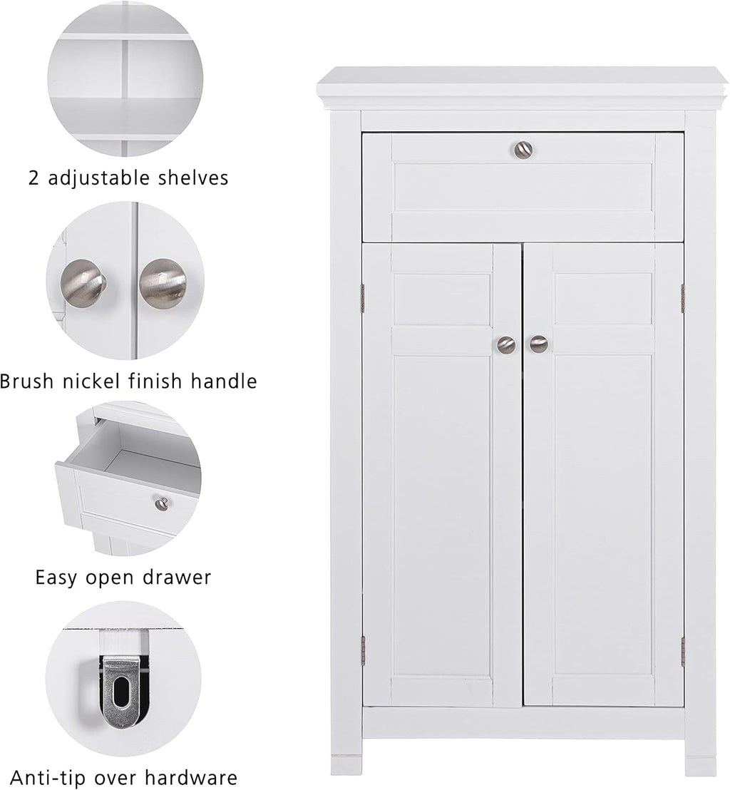 Freestanding Bathroom Cabinet with Drawer and Adjustable Shelf, White F238