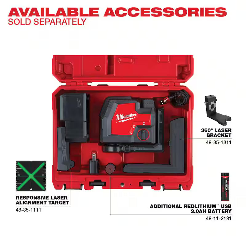 Green Cross Line and Plumb Points Rechargeable Laser Level Kit T370
