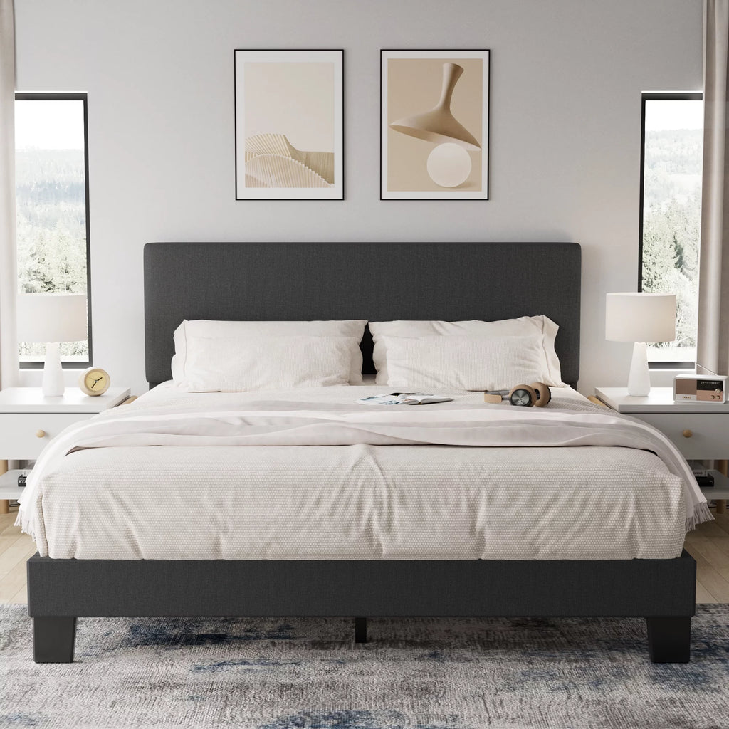 Queen Size Dark Gray Upholstered Bed Frame Y447
