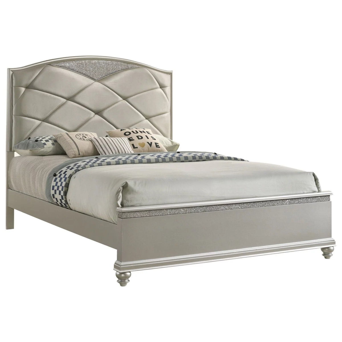Queen Size Panel Bed Dresser Mirror Nightstand Chest Wooden Bedroom Furniture Set P6790