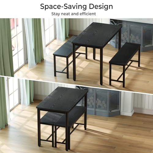 Grey 3-Piece Dining Table Set with 2 Benches E82755