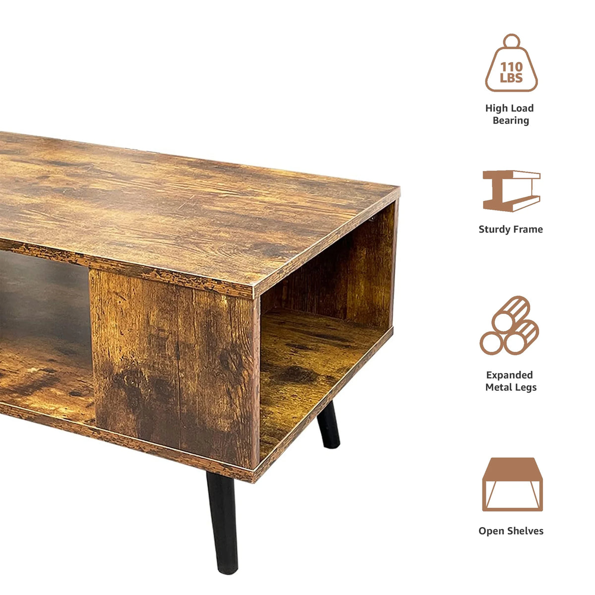 Rectangle Wooden Coffee Table with Open Storage U860051