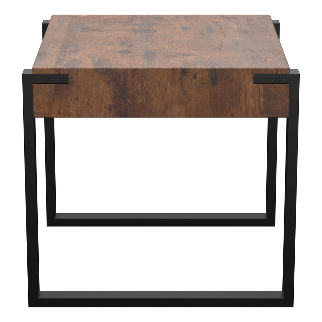 Dark Rustic Wood Black Metal Legs Side Table J546