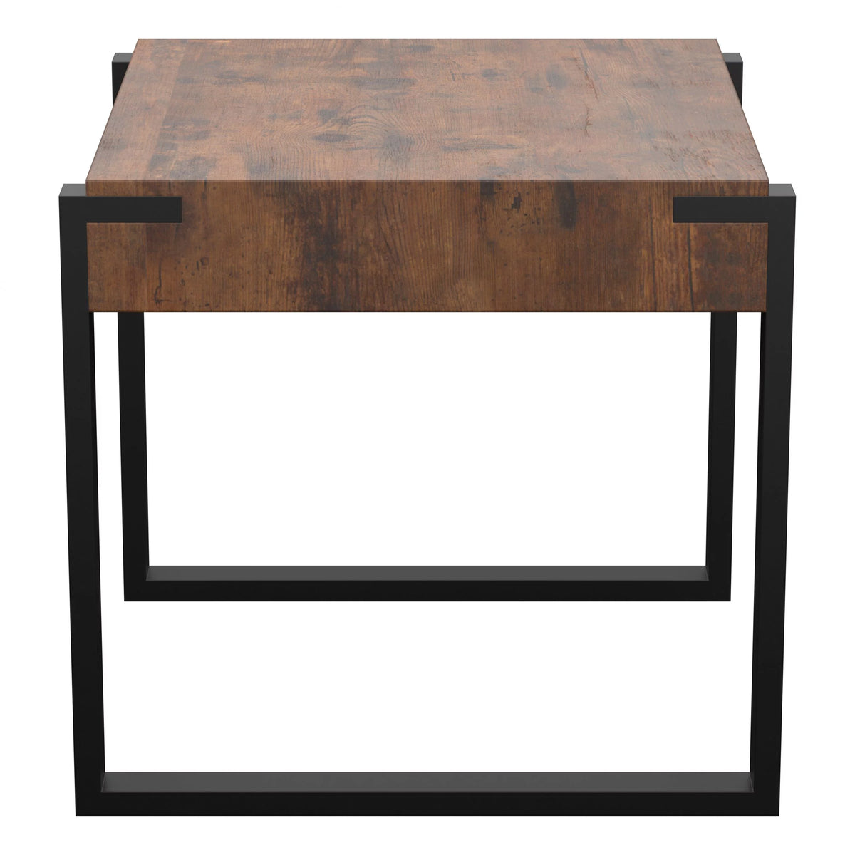 Dark Rustic Wood Black Metal Legs Side Table J546