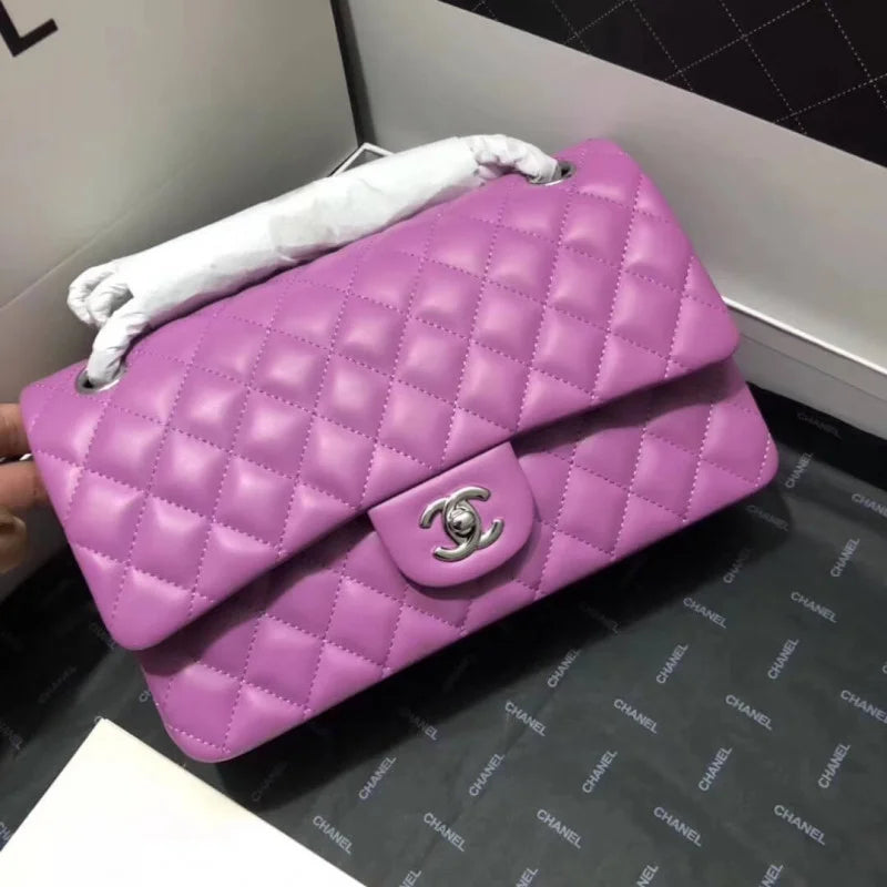 Purple Medium Size Lambskin Leather Flap Bag Z399322