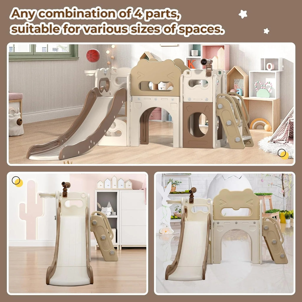5-in-1 Kids Slide and Climber with Basketball Hoop U814554