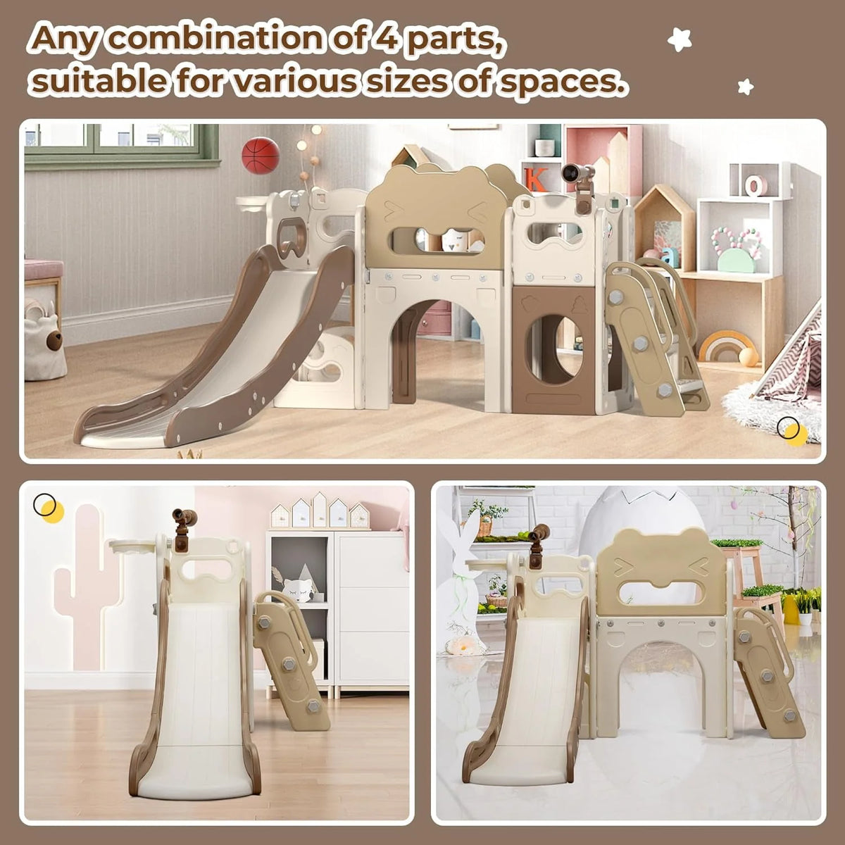 5-in-1 Kids Slide and Climber with Basketball Hoop U814554