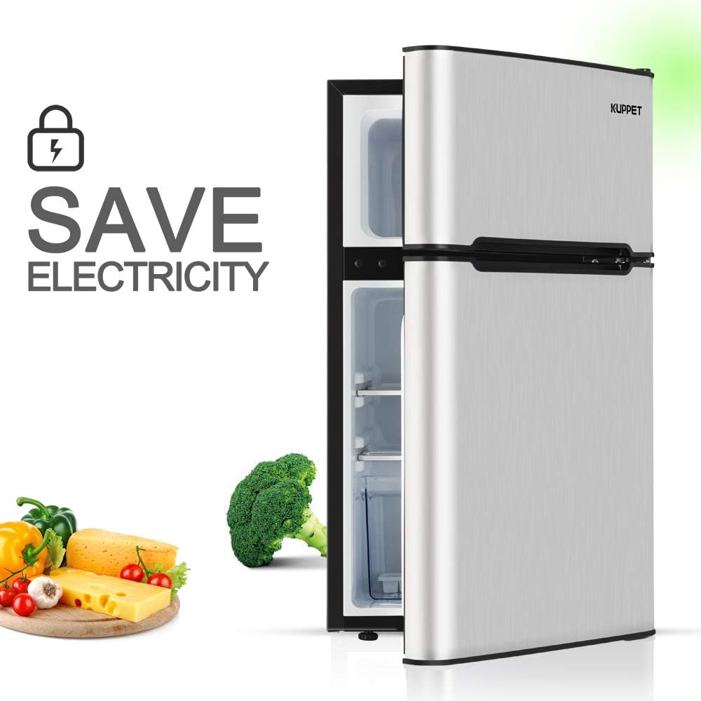 Compact 3.2 Cu.Ft Double Door Stainless Steel Refrigerator D516139
