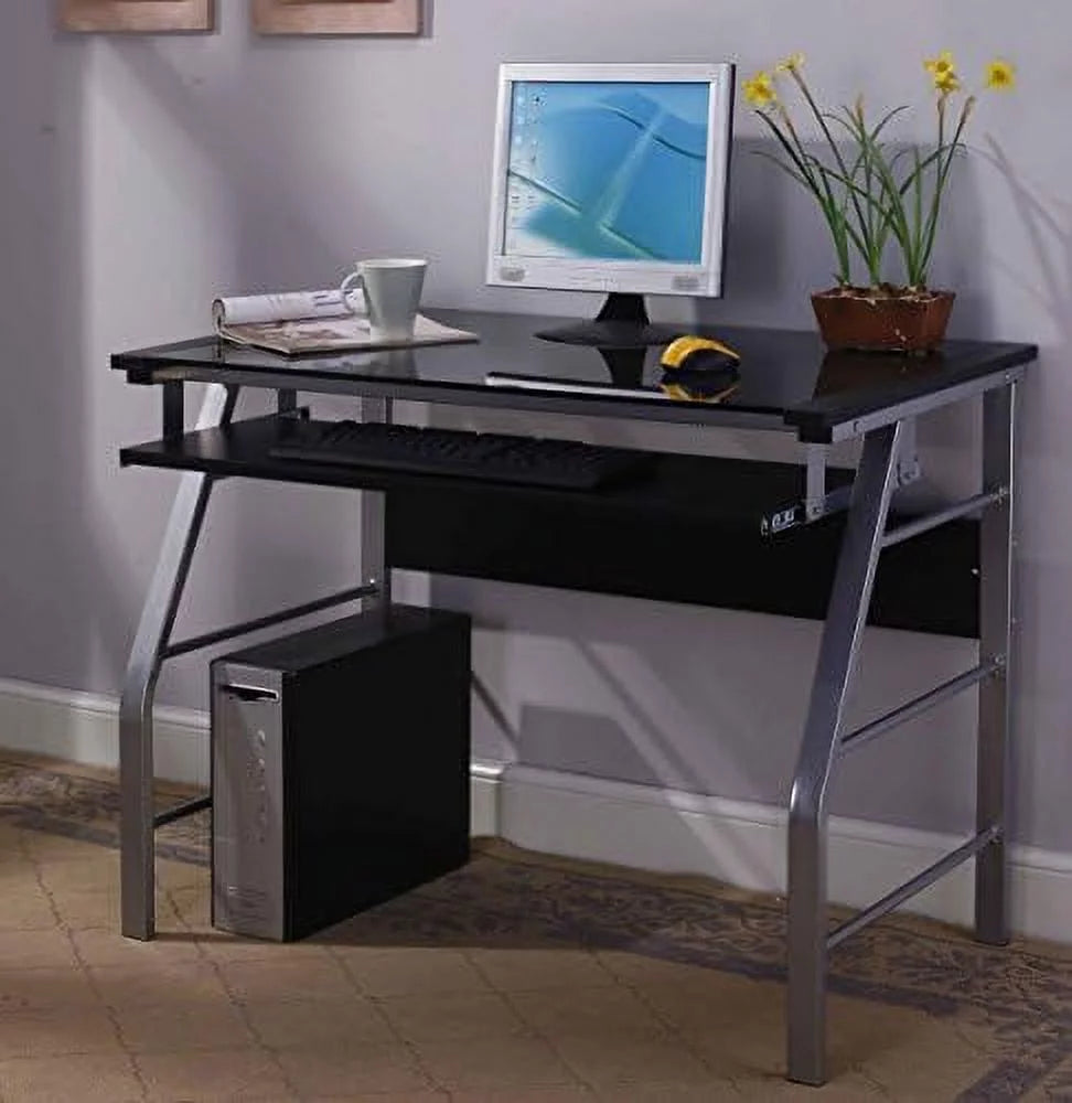 Glass and Metal Computer Workstation Desk C411