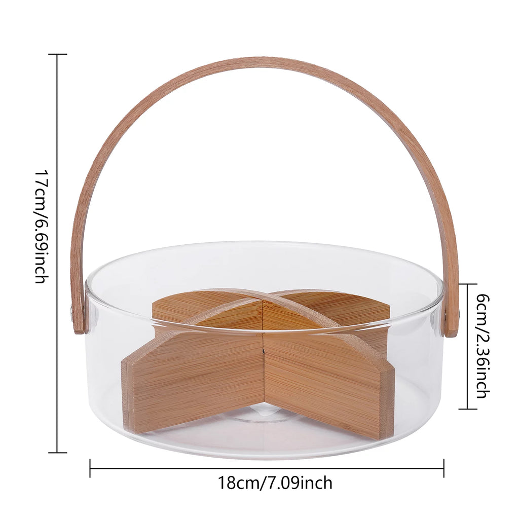 Clear Glass Fruit Serving Bowl with Wood Divider U70954