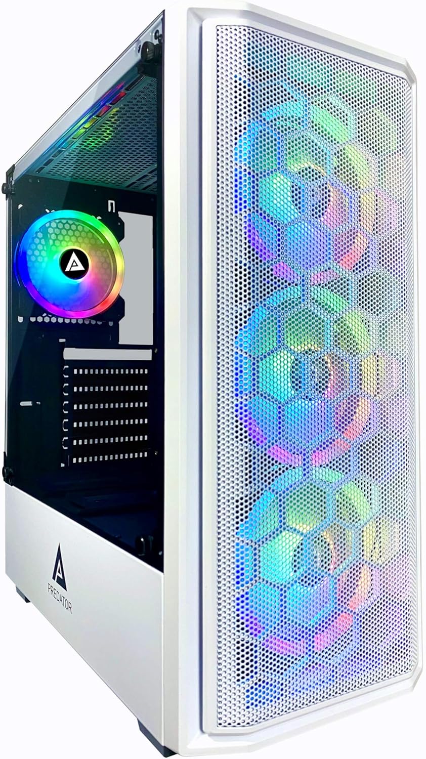Mid Tower Gaming Case with Tempered Glass Panel, 4 RGB Fans, White F2293