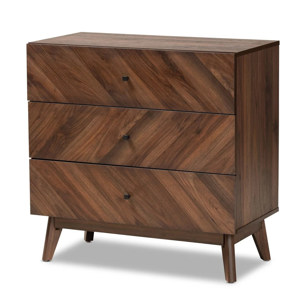 Walnut Brown Wood 3-Drawer Storage Chest N8301