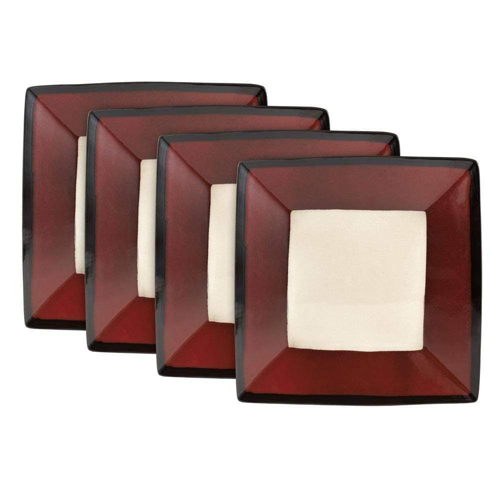 Set of 4 Red Square Dinner Plates Q123161