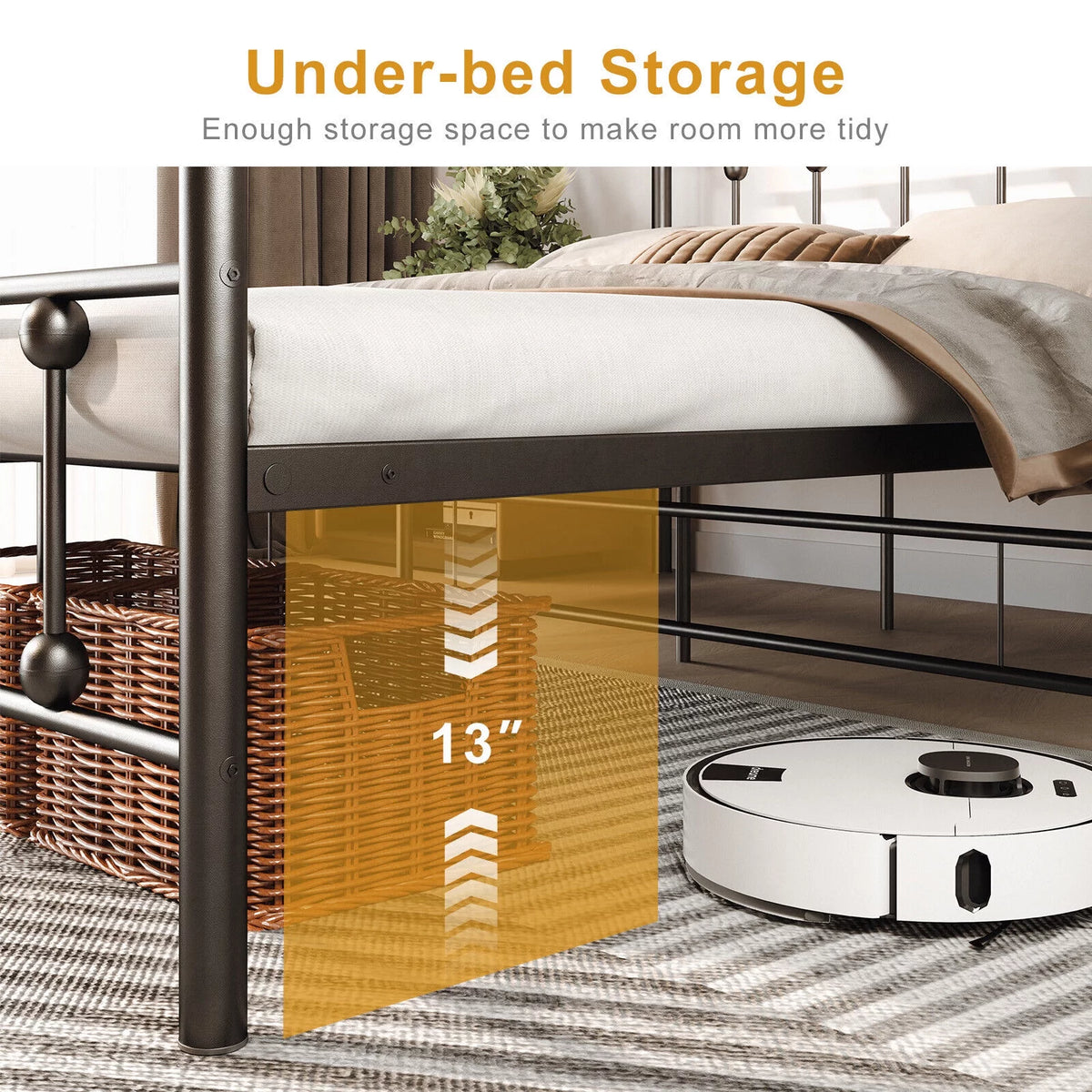 Queen Size Black Metal Bed Frame with Headboard and Footboard O58352