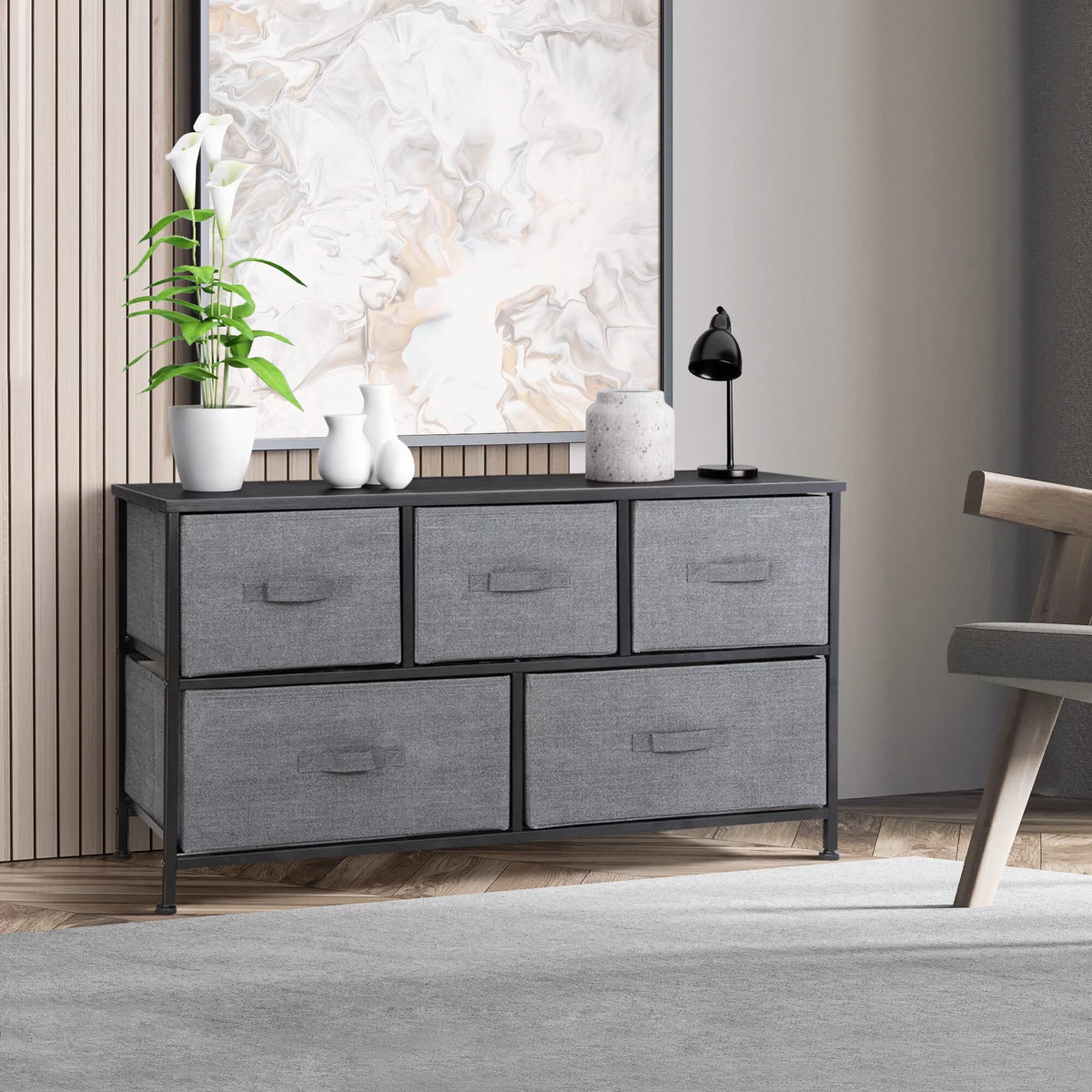 2 Tiers Steel Frame Wide Dresser Storage Tower O385060