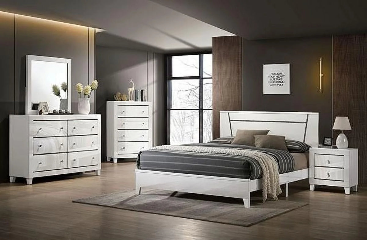 Contemporary White Solid Wood Full Bedroom Set 5pcs L193377