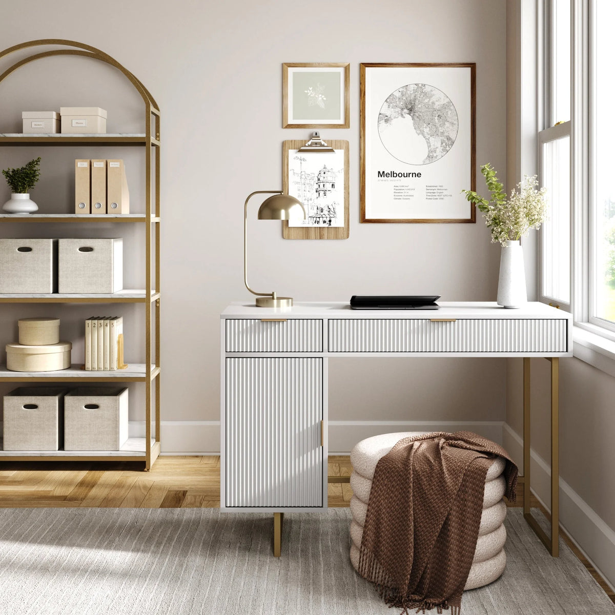 White Computer Desk with Drawers and Cabinet Storage B361482