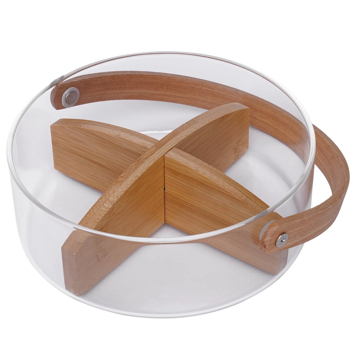 Clear Glass Fruit Serving Bowl with Wood Divider U70954